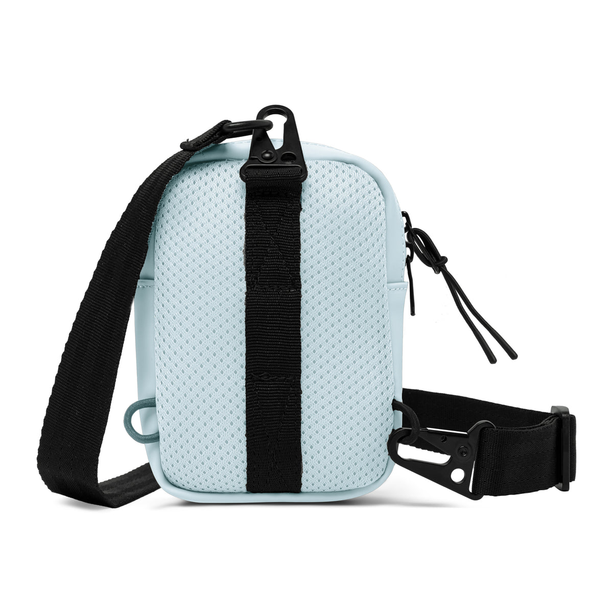Front Pack 'Toby' in hellblau mit schwarzem verstellbarem Schultergurt und Mesh-Rückseite