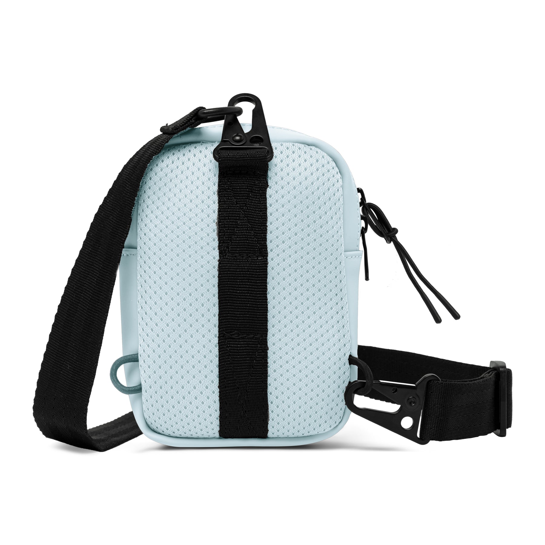 Front Pack 'Toby' in hellblau mit schwarzem verstellbarem Schultergurt und Mesh-Rückseite