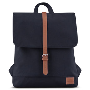 Schwarzer Damenrucksack 'Mia' mit braunem Kunstlederriemen und Johnny Urban Logo vorne