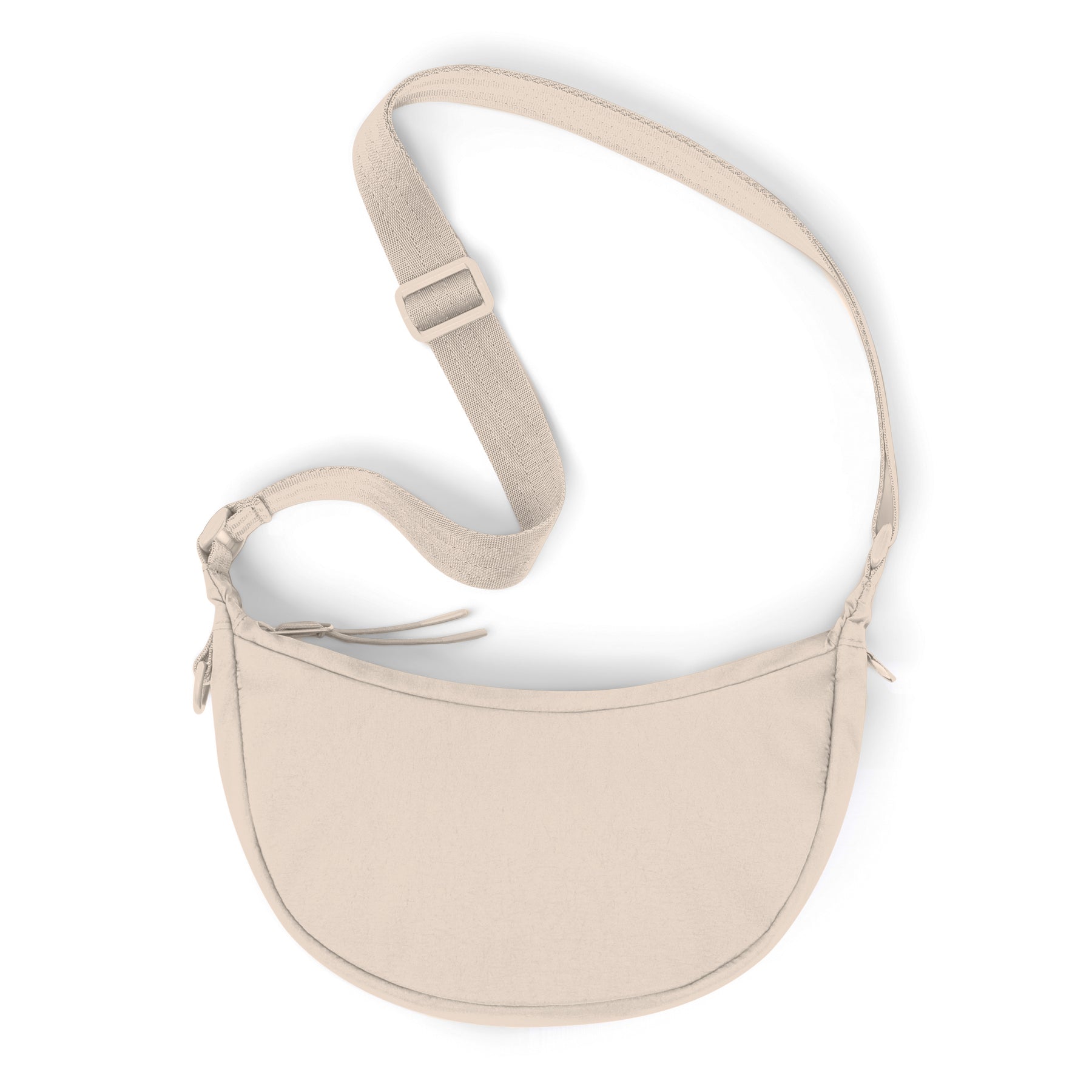 Sandfarbene Half Moon Bag "Kaia Small" mit verstellbarem Schulterriemen aus robustem Textil