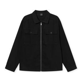 Schwarze Overshirt 'Cameron' mit Reißverschluss und zwei aufgesetzten Taschen mit Knopfklappen