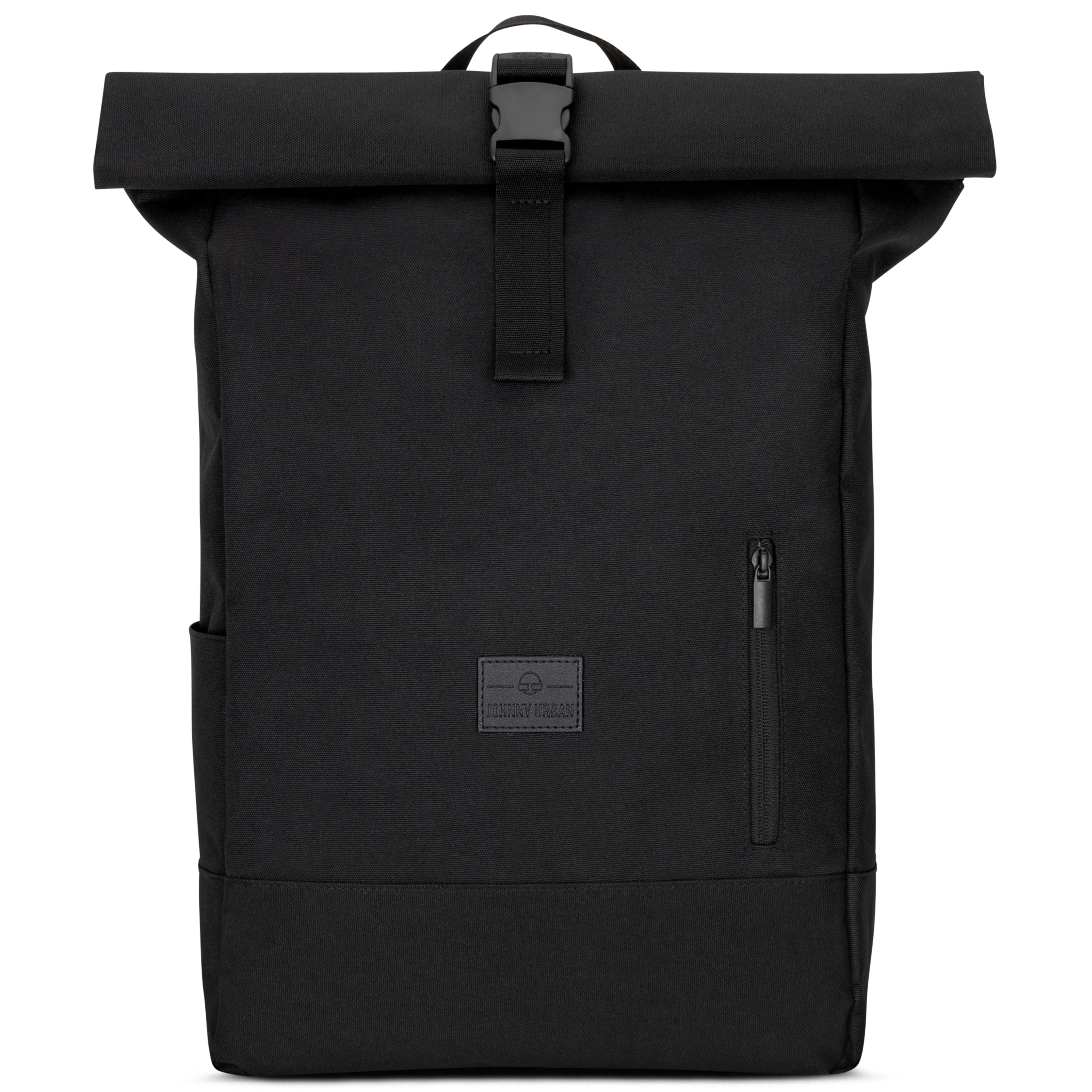 Schwarzer Johnny Urban Rolltop Rucksack 'Robin Large' mit Frontreißverschluss und Markenlabel