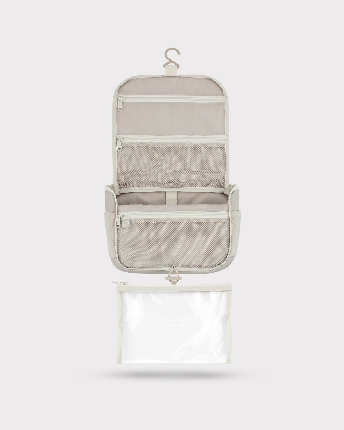 Beige Kulturtasche 'Logan' mit mehreren Reißverschlussfächern und abnehmbarem, transparentem Etui
