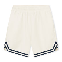 Cremefarbene Herren-Shorts aus dem Set 'Parker' mit elastischem Bund und dunkelblauen Zierstreifen am Saum