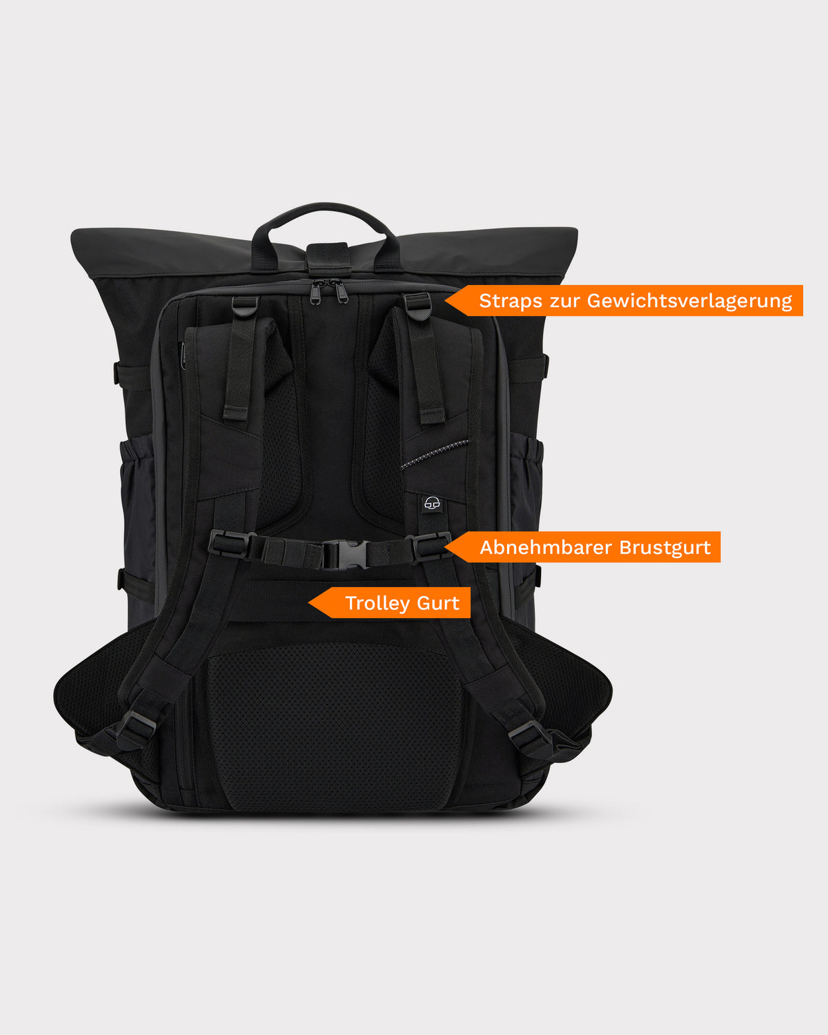 Schwarzer Reiserucksack Allen Large Travel von Johnny Urban mit gepolsterten Trägern, abnehmbarem Brustgurt und Trolley-Gurt