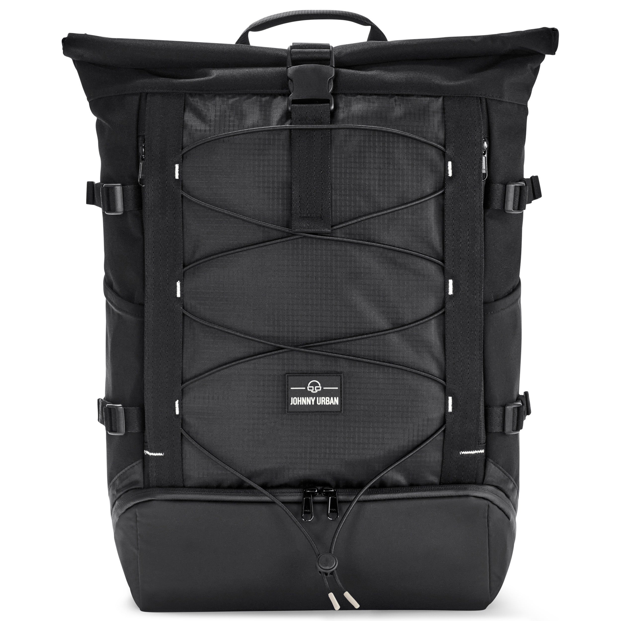 Schwarzer Rolltop-Rucksack 'Allen Large Move' von Johnny Urban mit Kordelzug und Reißverschlussfach unten