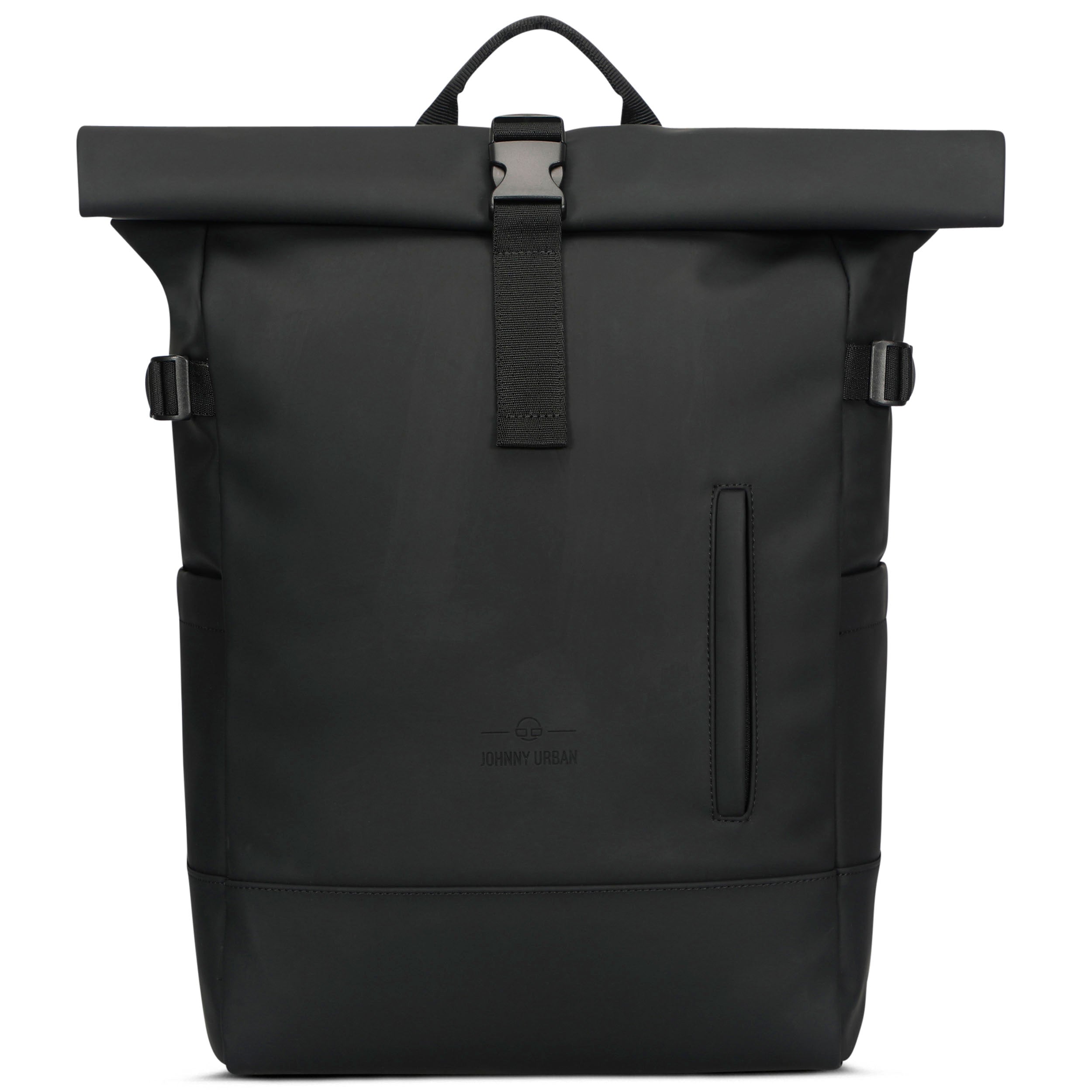 Großer schwarzer Rolltop Rucksack 'Harvey Large' von Johnny Urban aus wasserdichtem Material mit seitlichen Schnallen