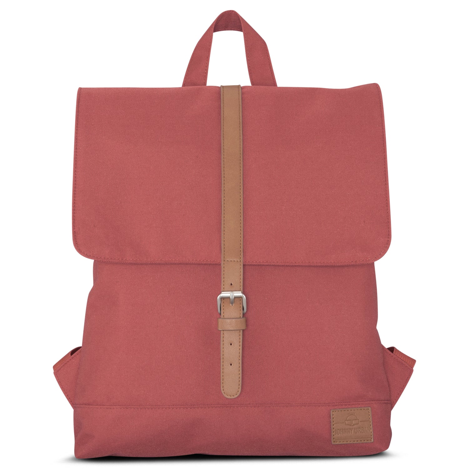 Rucksack Damen 'Mia' in rostrot mit Umschlag, Lederriemen und silberner Metallschnalle