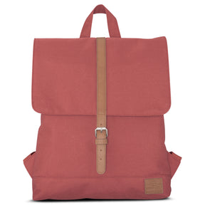 Rucksack Damen 'Mia' in rostrot mit Umschlag, Lederriemen und silberner Metallschnalle