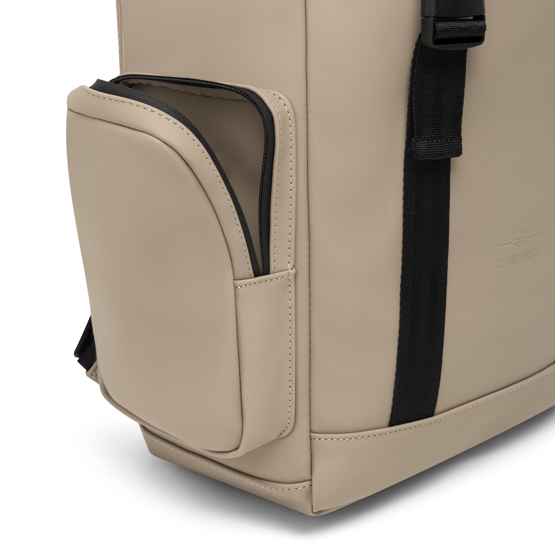 Beige Rucksack 'Finley' mit offenem seitlichem Reißverschlussfach und schwarzem Riemen