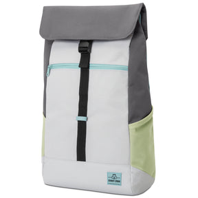 Flexibler Tagesrucksack 'Mika' von Johnny Urban in Grau mit hellblauem Reißverschluss und hellgrünen Seitentaschen