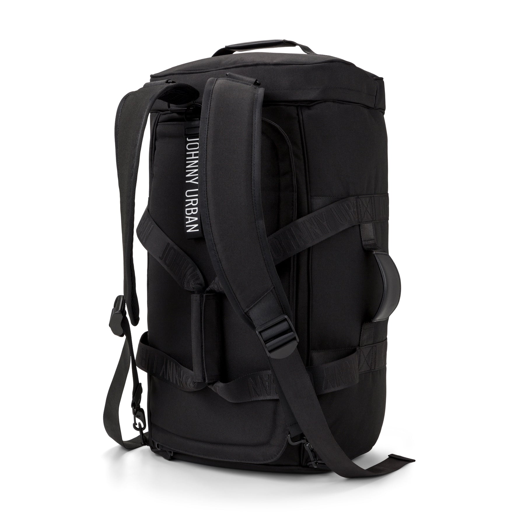 Schwarze Reisetasche 'Colin' von Johnny Urban mit Rucksackfunktion, gepolsterten Trägern und Griff seitlich