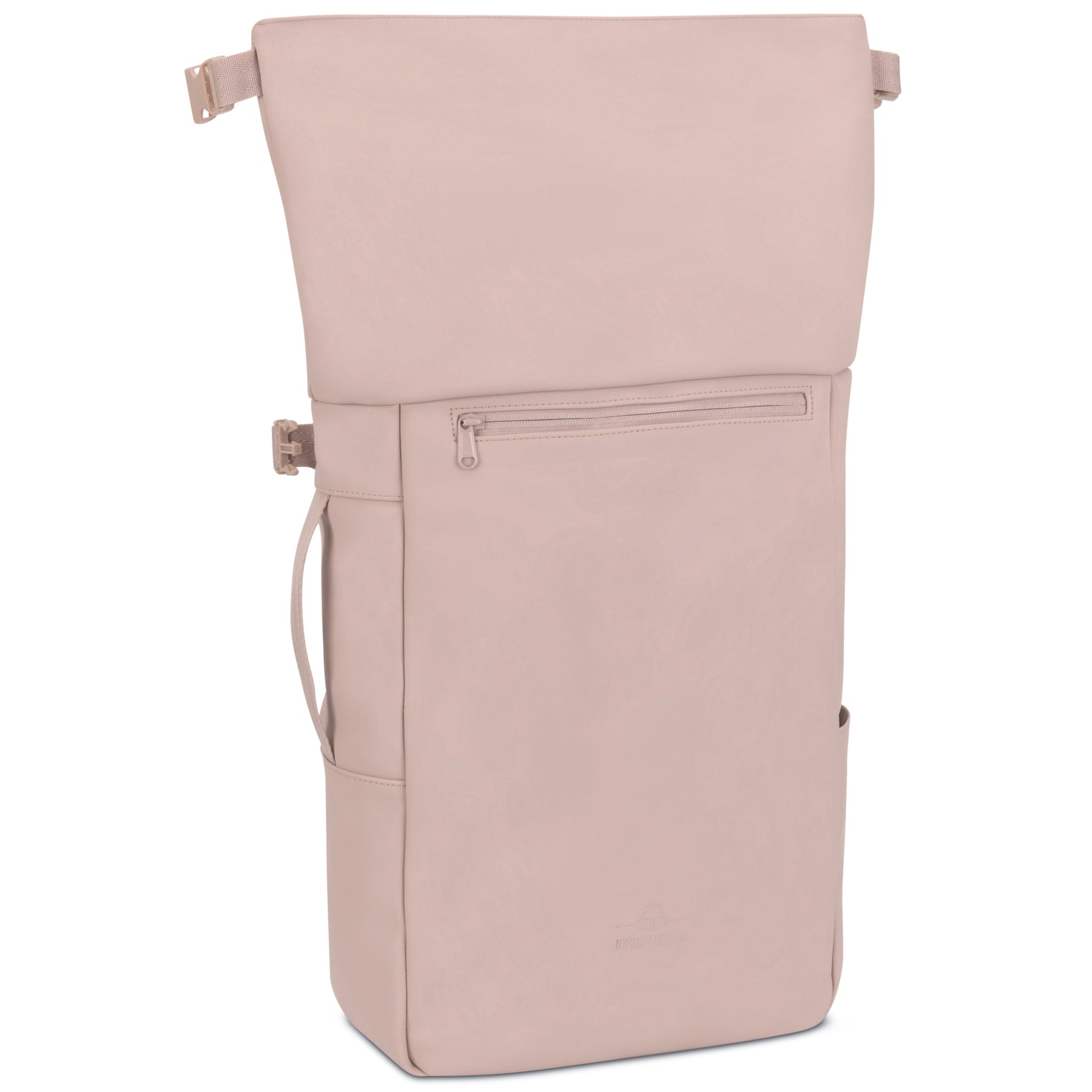 Rolltop Rucksack ‚Henry‘ von Johnny Urban, rosa, mit seitlichem Griff und Reißverschlusstasche vorne