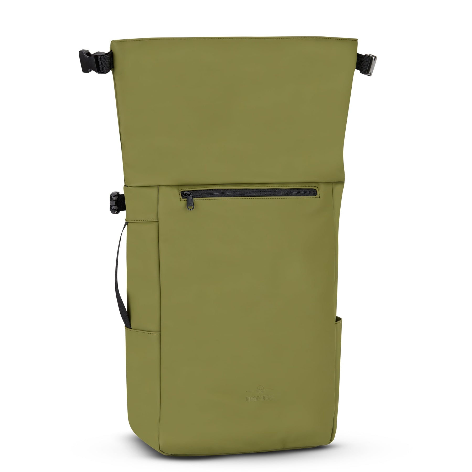 Rolltop Rucksack 'Henry' von Johnny Urban in olivgrün, mit außenliegender Fronttasche und schwarzen Reißverschlüssen