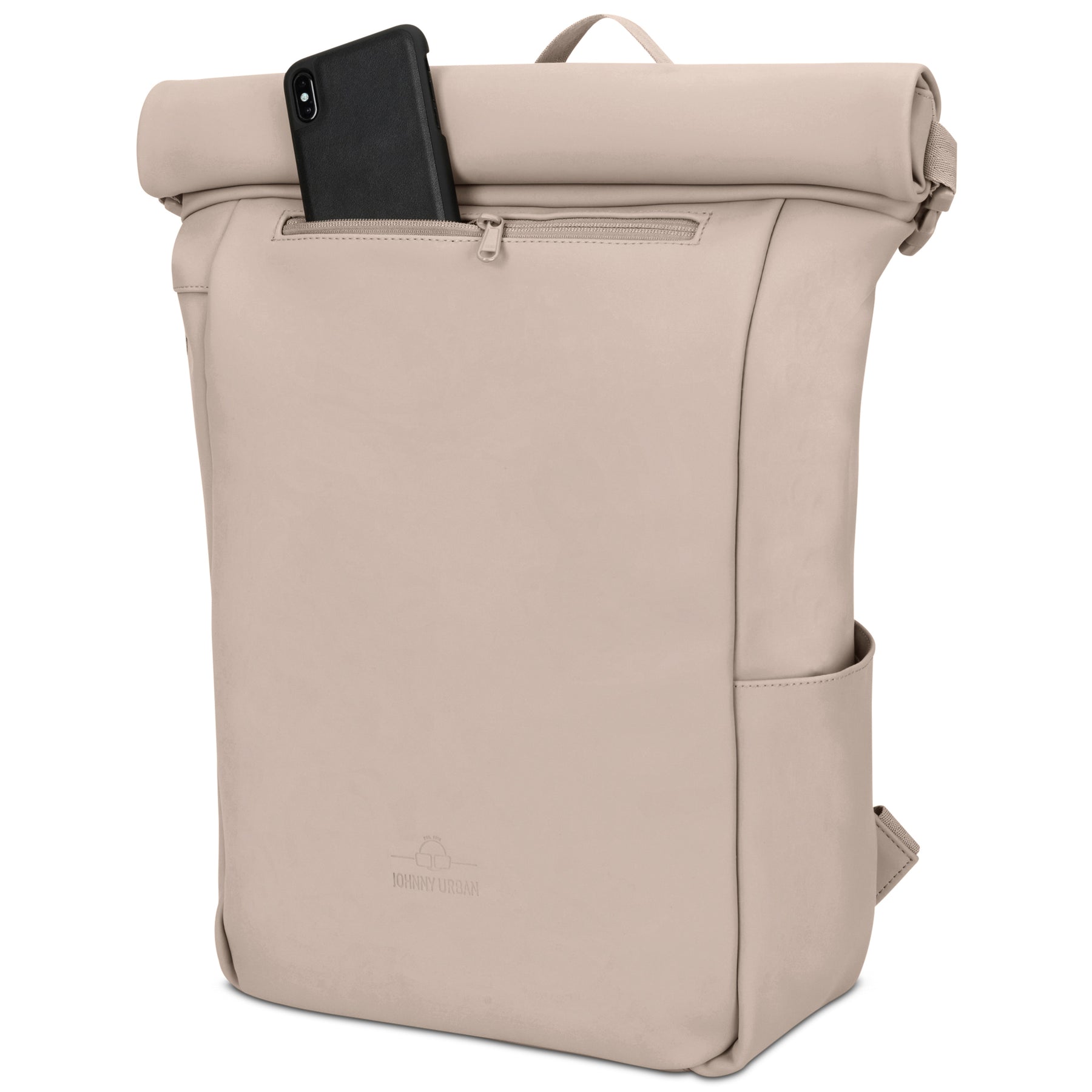 Beiger Rolltop-Rucksack 'Henry' von Johnny Urban mit vorderer Reißverschlusstasche und seitlicher Öffnung