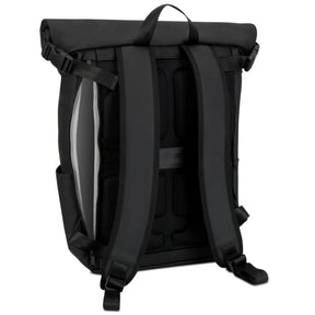 Schwarzer Rolltop Rucksack 'Henry' mit gepolsterten Schulterriemen und seitlichem Reißverschluss